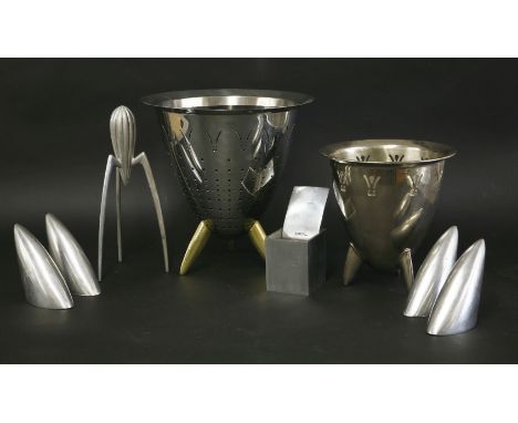 Items designed by Philippe Starck for Alessi,comprising:a planter,with a liner,30cm,a colander,23cm,a lemon squeezer,29cm,an 