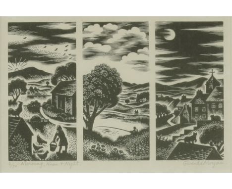*Gwenda Morgan (1908-1991)'MORNING, NOON AND NIGHT';'SUDDEN STORM'Wood engravings, both signed and inscribed with title in pe