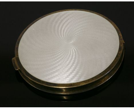 A Norwegian sterling silver gilt powder compact,by Aksel Holmsen, with white guilloché enamel lid to a spiral engine turned g