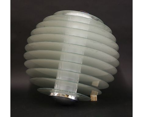 A glass hanging light,c.1960, formed of eleven graduated glass discs,53cm high