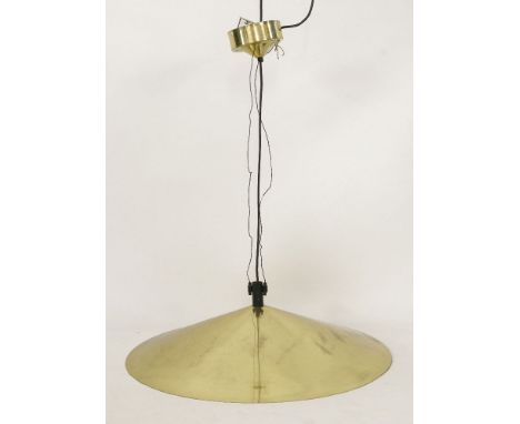 A Vistosi Cheope pendant light,1970s, with a gilt metal shade and a white interior with a glass diffuser,71cm diameter
