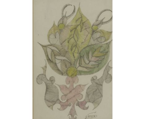 *Scottie Wilson (1886-1972)PEACEFUL VILLAGE;FLOWER STUDYSigned l.r., pen and ink and watercolour28 x 18cm (2)Provenance:	With