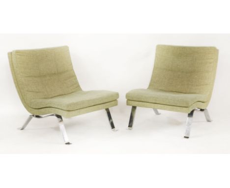 A pair of contemporary side chairs, in light green upholstery on chrome stands67cm wide79cm high (2)