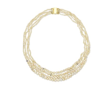 NATURAL PEARL NECKLACEThe four graduated rows of natural pearls measuring 2.0-6.1mm, length of shortest strand 43.0cmFootnote