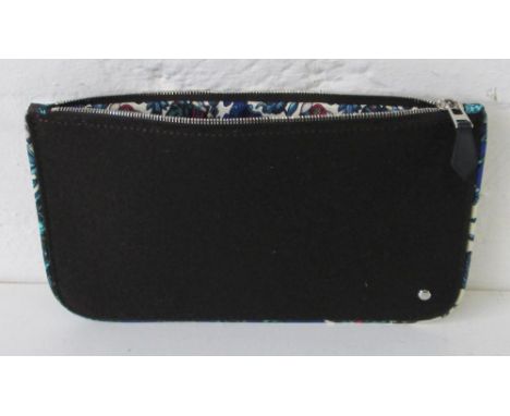 HERMES POUCH, black felt exterior with boldly patterned silk trim and interior, 24cm x 14cm. (good condition)