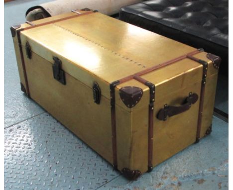 TRAVELLING TRUNK, aviator style with protective strips, 101cm x 52cm x 41cm H.