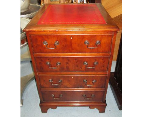 FILING CABINET, two drawers, in yewwood, leather top on bracket supports, 55cm x 61cm x 79cm H. 
