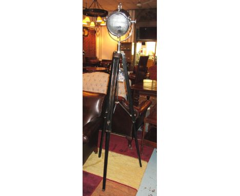STUDIO LAMP, adjustable with ebonised tripod support, 183cm H maximum.