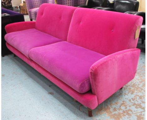 DESIGNERS GUILD SOFA, large, two seater, in pink velvet on turned supports, 214cm L. 