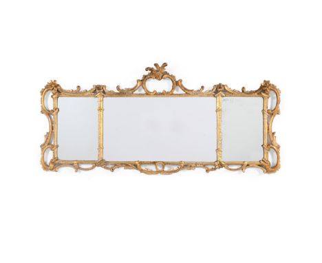 AN EARLY GEORGE III CARVED GILTWOOD TRIPTYCH MIRROR CIRCA 1760 59cm high, 126cm wide   Condition Report:  Marks, knocks, scra