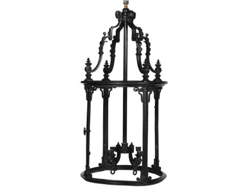 A BRONZE HALL LANTERN  19TH CENTURY  Unglazed, with a hinged door  88cm high, 43cm diameter 