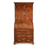 A GEORGE II WALNUT AND LINE INLAID BUREAU BOOKCASE, MID 18TH CENTURY