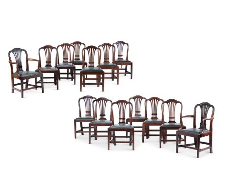 A SET OF FOURTEEN GEORGE III MAHOGANY DINING CHAIRS CIRCA 1780 Including a pair of armchairs  each armchair 94cm high, 60cm w