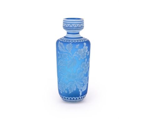 A STOURBRIDGE BLUE AND WHITE CAMEO VASE  LATE 19TH CENTURY  Carved with flowering blackberry  21cm high  Provenance: The Esta