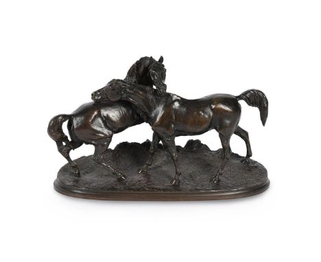 PIERRE-JULES MÊNE (FRENCH, 1810-1871), AN EQUESTRIAN BRONZE 'L'ACCOLADE'  MID 19TH CENTURY  Depicting Tachiani And Nedjébé, C