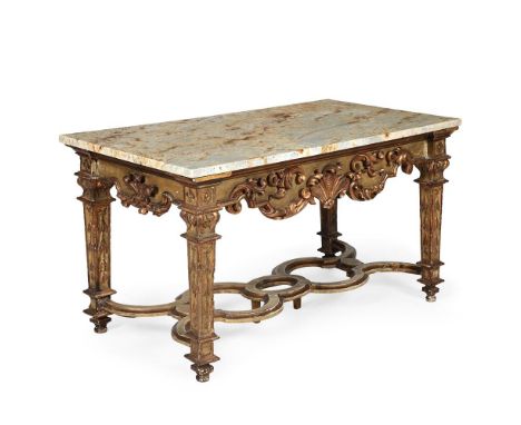 A BAROQUE PARCEL GILT, CREAM PAINTED AND CARVED CENTRE TABLE PROBABLY NORTH ITALY, FIRST HALF 18TH CENTURY With a Venetian Go
