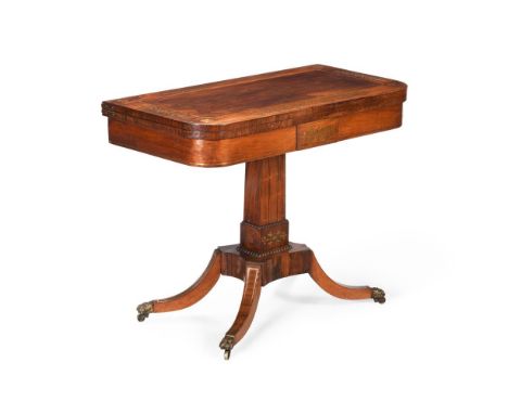 Y A REGENCY ROSEWOOD AND BRASS MARQUETRY CARD TABLE CIRCA 1820 71cm high, 91.5cm wide, 45.5cm deep (when closed) 