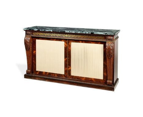 Y A REGENCY ROSEWOOD AND BRASS MARQUETRY SIDE CABINET IN THE MANNER OF BANTING, FRANCE & CO., CIRCA 1830 The Verde Antico mar