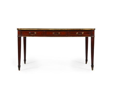 A REGENCY MAHOGANY AND GILT BRASS MOUNTED LIBRARY TABLE  IN THE MANNER OF JOHN MCLEAN, CIRCA 1815 With frieze drawers and fal