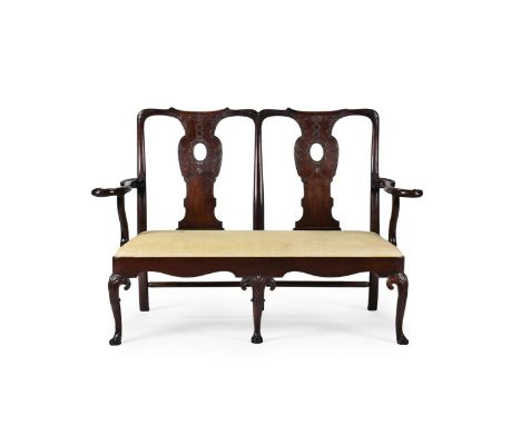 A GEORGE II IRISH MAHOGANY DOUBLE CHAIR BACK SETTEE MID 18TH CENTURY 104cm high, 154cm wide, 67cm deep    Condition Report:  