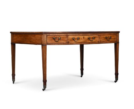 A GEORGE III MAHOGANY LIBRARY TABLE CIRCA 1780 With a gilt tooled leather inset top and drawers to both sides 79.5cm high, 13