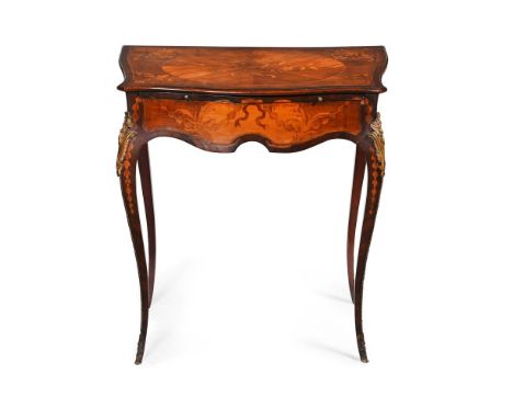 Y A GEORGE III ROSEWOOD, HAREWOOD, SABICU AND MARQUETRY WRITING TABLE IN THE MANNER OF JOHN COBB, CIRCA 1770 The front slide 