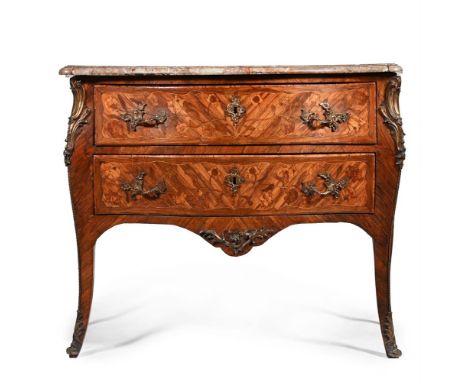 Y A LOUIS XV TULIPWOOD, MARQUETRY, MARBLE AND GILT METAL MOUNTED COMMODE BY ANDRE-ANTOINE LARDIN, MID 18TH CENTURY Stamped 86