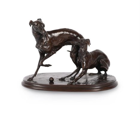 PIERRE-JULES MÊNE (FRENCH, 1810-1871), AN ANIMALIER BRONZE 'JIJI AND GISELLE'  MID TO LATE 19TH CENTURY  Signed to cast  15.5