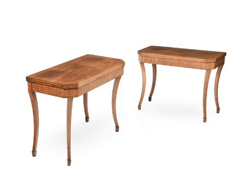 Y A PAIR OF REGENCY ROSEWOOD AND LINE INLAID CARD TABLES  CIRCA 1815  72cm high, 91cm wide, 45cm deep (when closed)    Proven