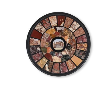 A SMALL ITALIAN MICROMOSAIC AND SPECIMEN MARBLE TABLE TOP  BY ORLANDI ARISTIDE ROME, LATE 19TH CENTURY  Centred with a microm