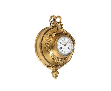 A LOUIS XVI ORMOLU CARTEL CLOCK OR 'PENDULE D'ALCOVE'  THE CASE AFTER A DESIGN BY ROBERT OSMOND, CIRCA 1780 5,25" dial enamel