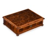 A WILLIAM & MARY OLIVEWOOD OYSTER VENEERED LACE BOX, CIRCA 1690