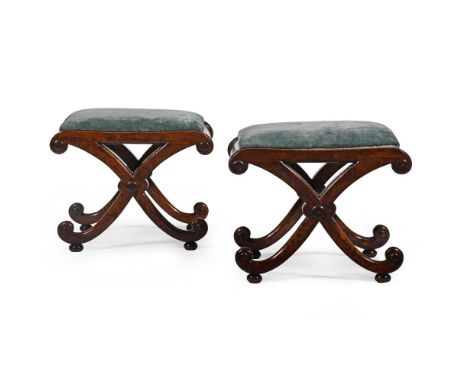 A PAIR OF REGENCY SIMULATED ROSEWOOD X FRAME STOOLS ATTRIBUTED TO GILLOWS, CIRCA 1815 44cm high, 51.5cm wide, 39cm deepProven