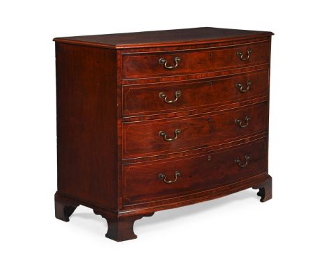 A GEORGE III MAHOGANY BOWFRONT CHEST OF DRAWERS OR COMMODE IN THE MANNER OF GILLOWS, CIRCA 1790  93cm high, 107cm wide, 59cm 