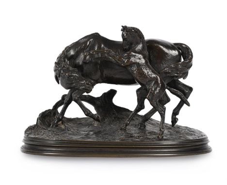 PIERRE-JULES MÊNE (FRENCH, 1810-1871), AN EQUESTRIAN BRONZE 'JUMENT ARABE ET SON POULAIN'  MID TO LATE 19TH CENTURY  An Arab 