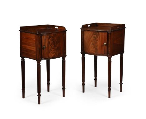 A PAIR OF GEORGE III MAHOGANY BOWFRONT BEDSIDE CABINETS ATTRIBUTED TO GILLOWS, CIRCA 1800 79cm high, 39.5cm wide, 35.5cm deep