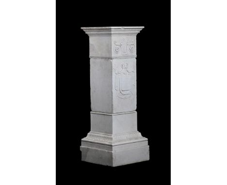 OF NAPOLEONIC INTEREST, AN ITALIAN CARVED WHITE MARBLE ROYAL ARMORIAL PEDESTAL  IN THE MANNER OF LORENZO BARTOLINI, EARLY 19T