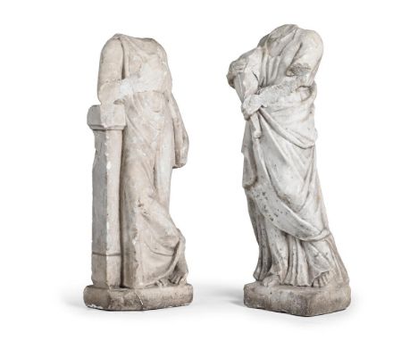 A PAIR OF MARBLE FIGURES OF THE MUSES CLIO AND TERPSICHORE  18TH CENTURY OR EARLIER  In weathered condition, depicting Terpsi