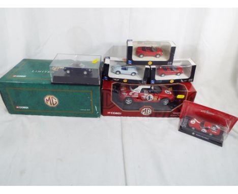 A Corgi limited edition MG 1:8 scale MGF, a Corgi MG 1:8 scale MGF closed top - Rover Team Spirit, and a collection of five m