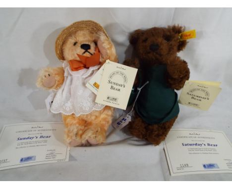 Steiff - two Steiff Bears of the Week entitled Saturday's and Sunday's Bear in mint condition issued  by Danbury Mint from th