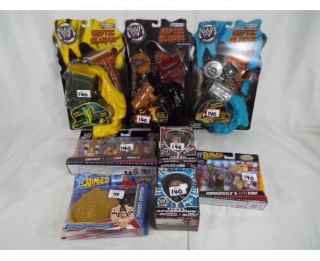 WWE (World Wrestling Entertainment) - 3 Mattel Rumblers action figures, 3 Jakks Pacific Septic Sludge accessory sets and 2 Vi