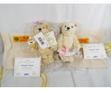 Steiff - two Steiff Bear of the Week, entitled Monday's Bear Friends Forever  still in original sealed packaging and bag, ser