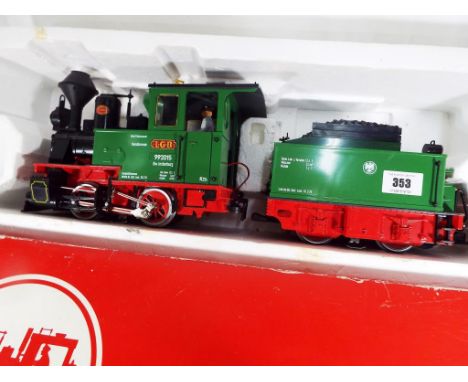 Lehmann Gross Bahn - a G scale locomotive 0-4-0 and tender, operating no 992015 model no 2015D, excellent in box - Est £100 -