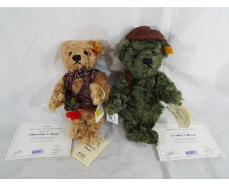 Steiff - two Steiff Bears of the Week Friends Forever entitled Thursday's Bear and Friday's Bear,in mint condition serial Nos