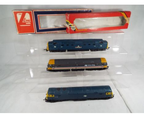 Model Railways - three 00 gauge diesel electric locomotives to include Hornby and Lima, part boxed, good +