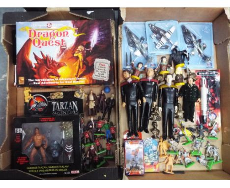 A good mixed lot of model figures and aircraft to include Star Trek figures, Warrior Tarzan by Ideal, Lord of the Rings figur