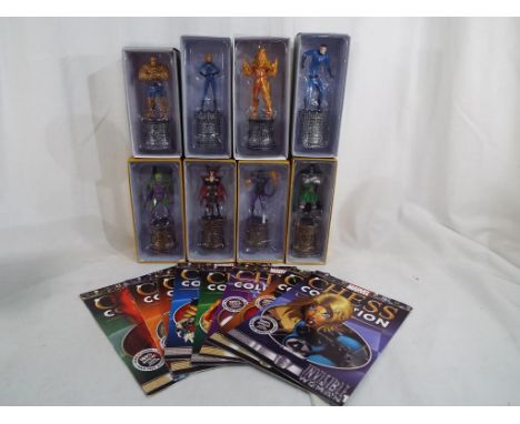 Marvel - eight Marvel chess pieces to include Super-Skrull, Mr Fantastic, Malice, The Thing, Human Torch, Dr Doom, Annihious,