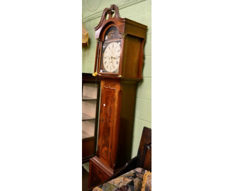 An eight day longcase clock, painted arch dial signed William Cochran, Paisley, later case  