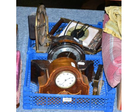 Four electric mantel clocks, inlaid clock and three other mantel clocks 