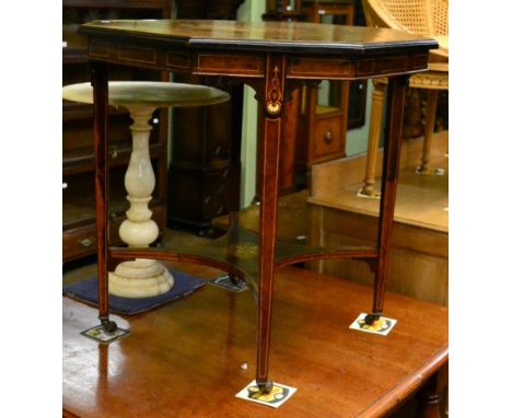 A 19th century inlaid rosewood plant table with waisted shelf stretcher 